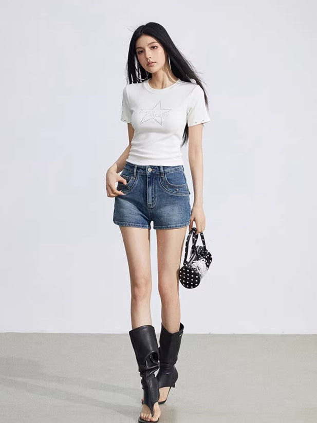 Studded Classic Denim Shorts