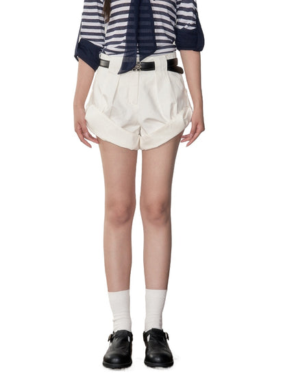 White Slim Fit Cuffed Casual Shorts