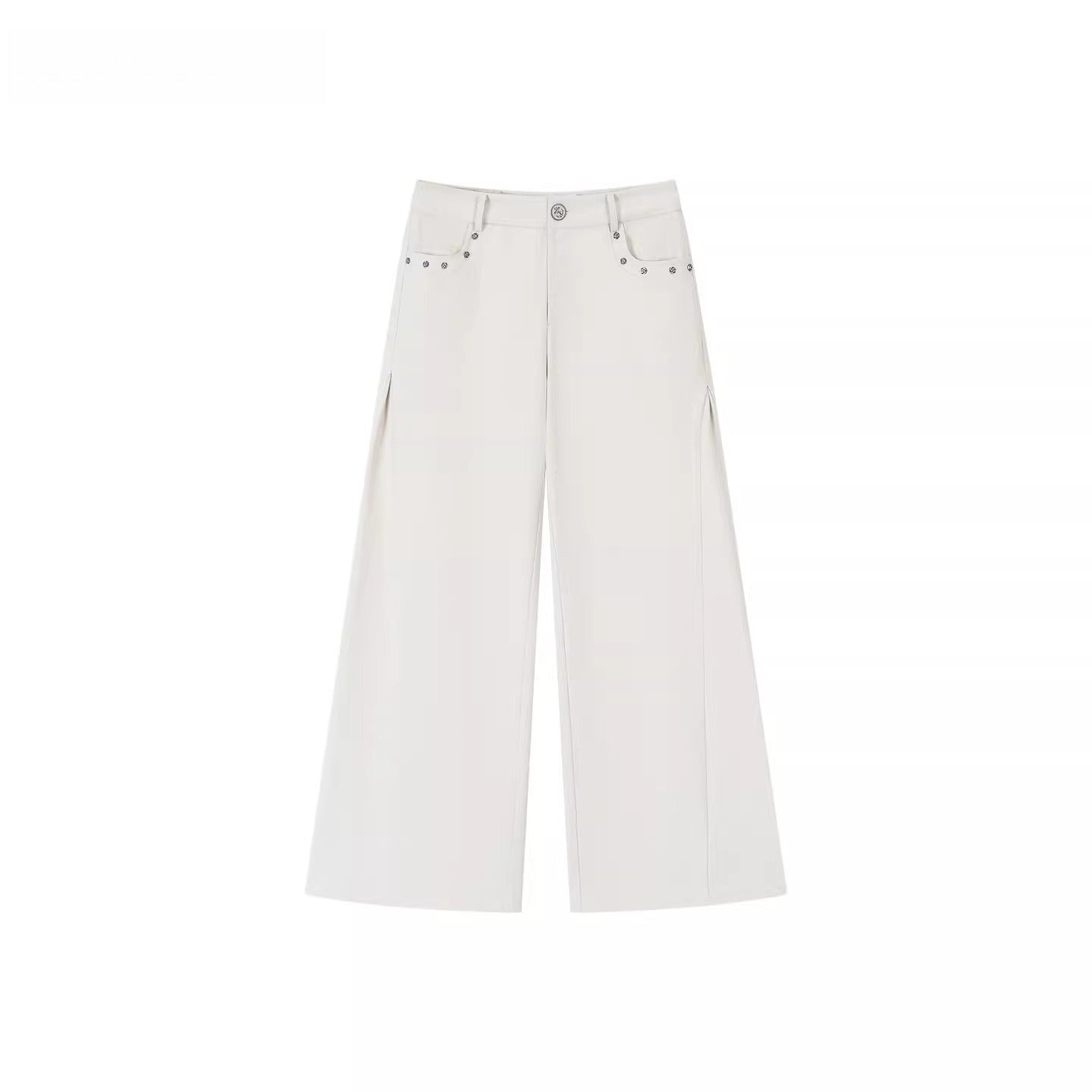 Wave-Embroidered Wide-Leg Straight Pants