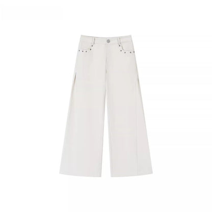 Wave-Embroidered Wide-Leg Straight Pants