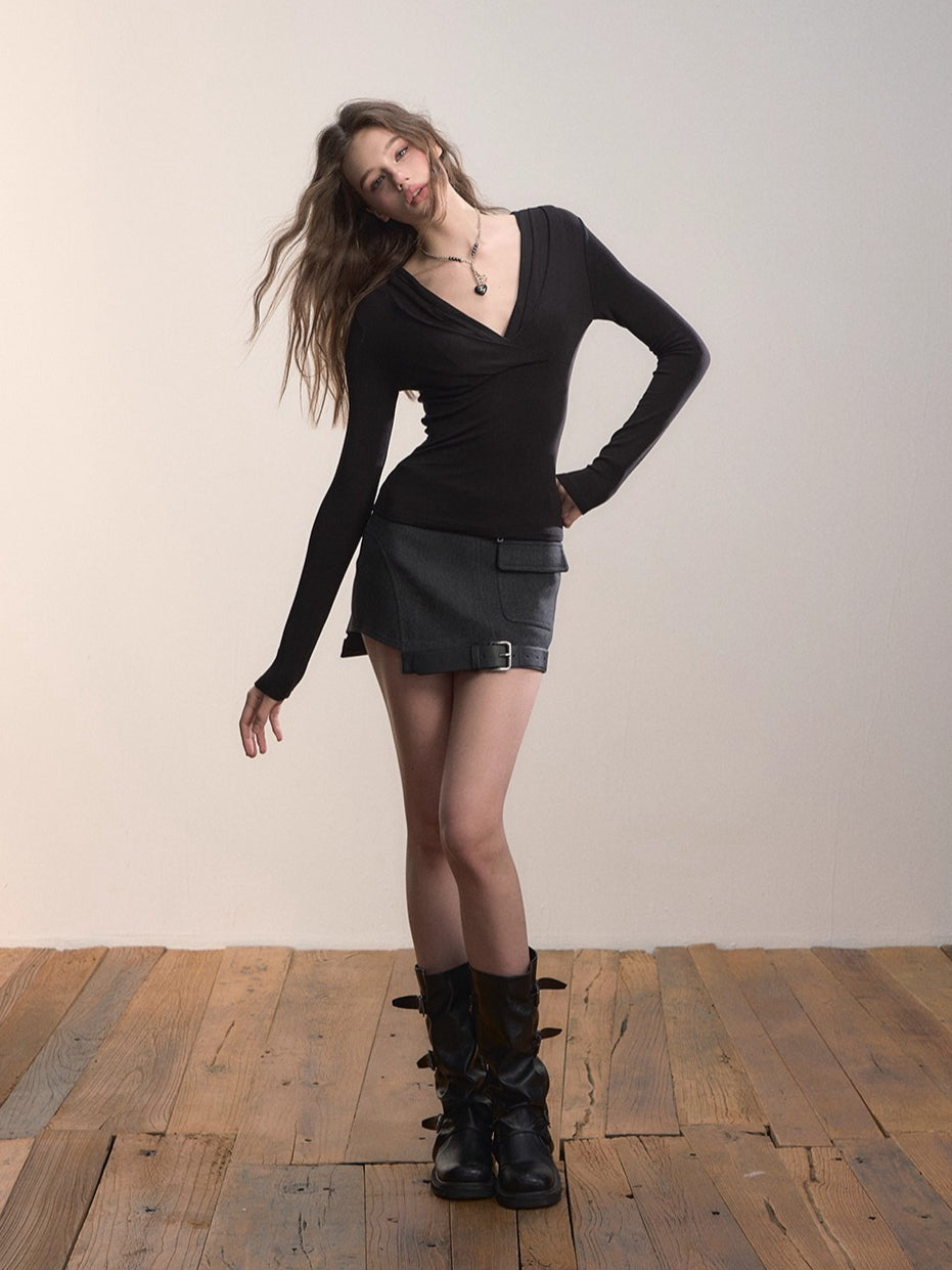 Ruched V-Neck Tencel Slim-Fit Sweater