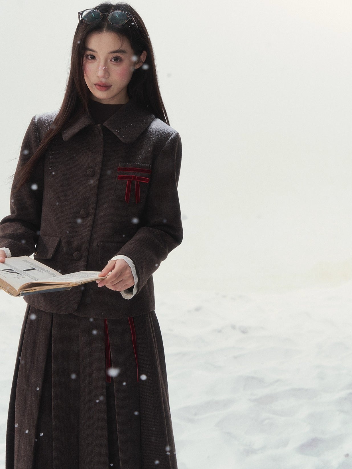 Vintage Wool Coat &amp; Pleated Skirt Set