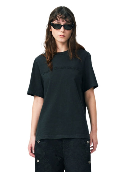 Black Raw Edge Logo Decor T-Shirt