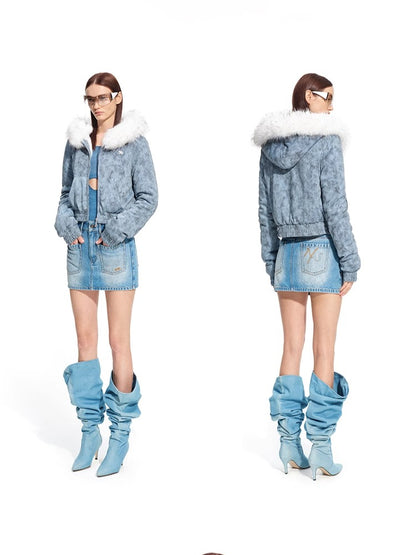 &quot;Caracal Series&quot; Washed Crinkle Denim Mesh Bodysuit