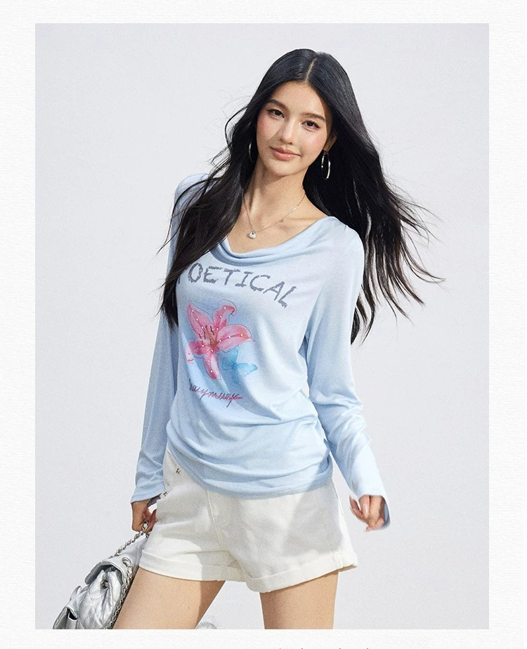 Soft Drape Floral Sun Protection Long Sleeve Top
