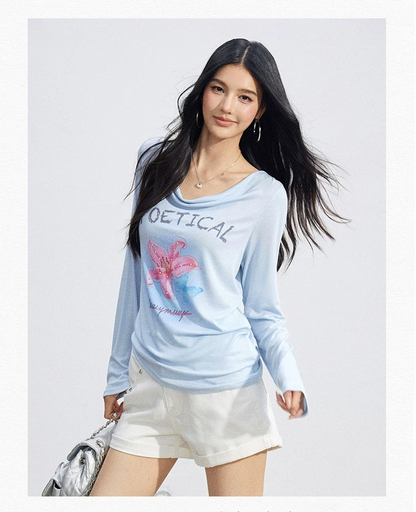 Soft Drape Floral Sun Protection Long Sleeve Top