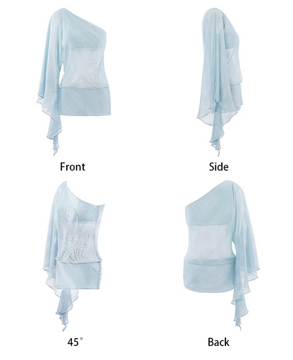 Ice Blue Asymmetric Shimmer Chiffon Bodycon Dress