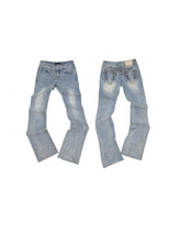 Vintage Ink-Splatter Embroidered Low-Rise Flared Jeans 1Jinn Studio