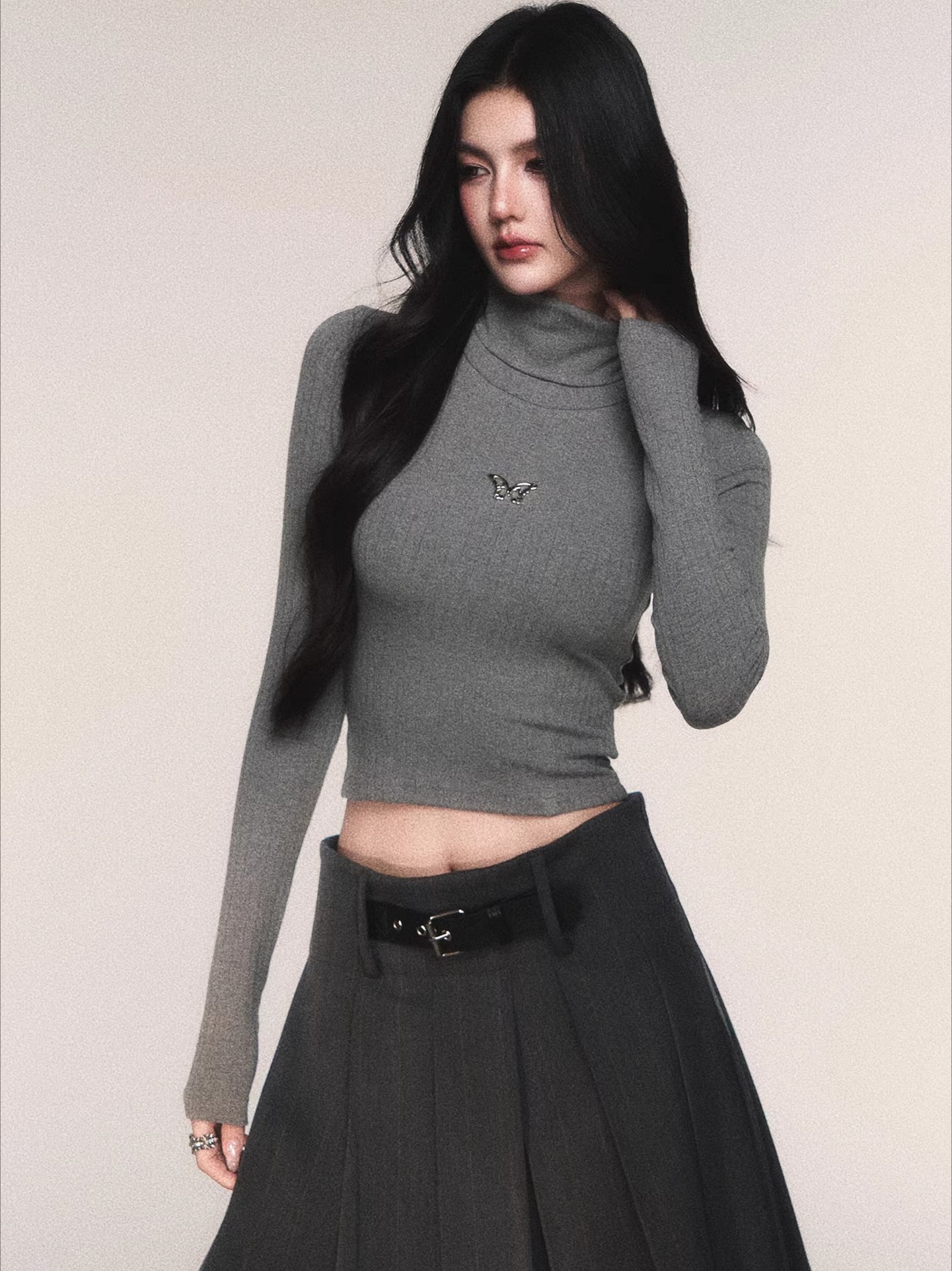 Ribbed Turtleneck Slim-Fit Knit T-Shirt