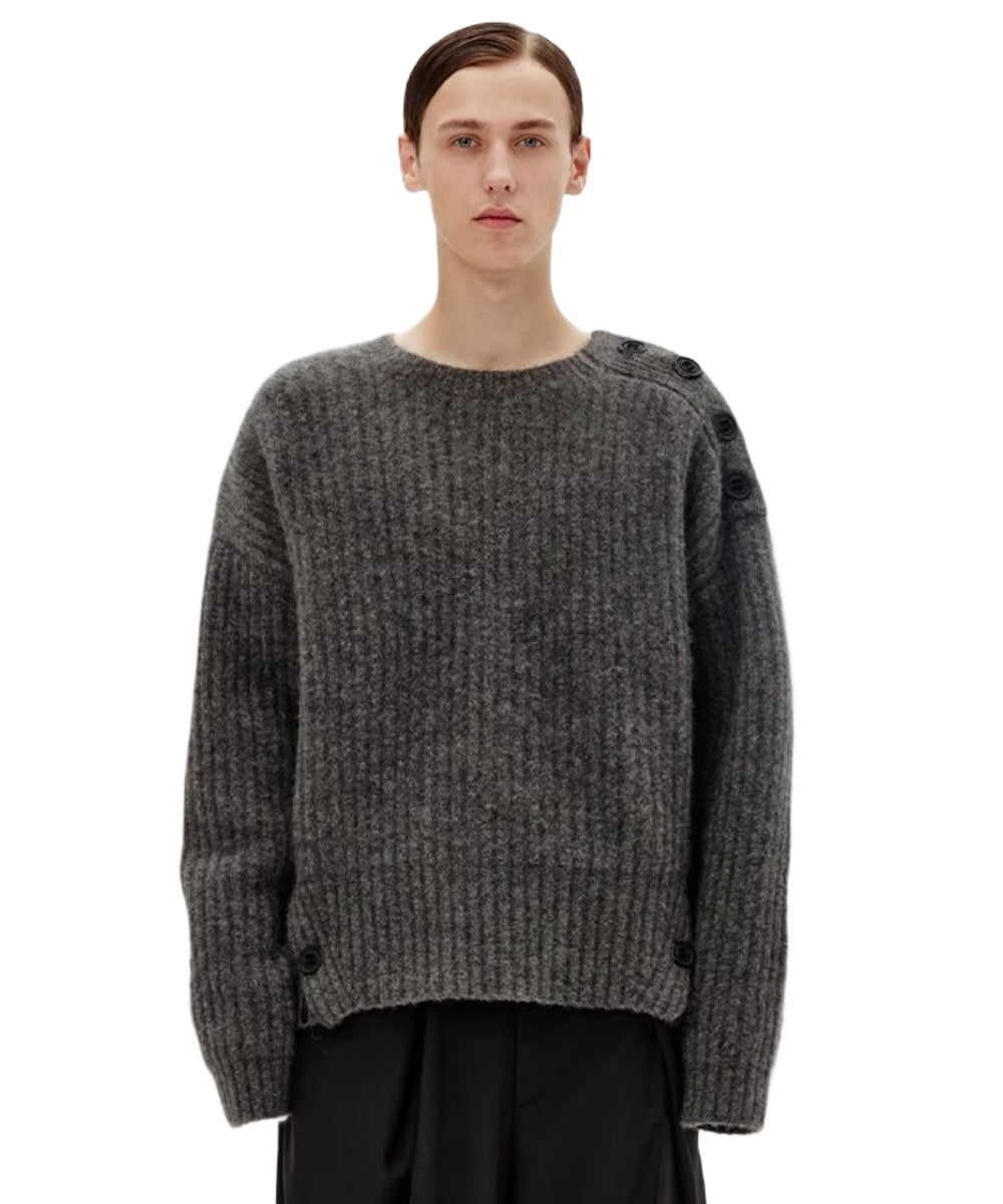 Mohair Wool Multi-Button Crewneck