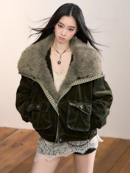 Velvet Fusion Oversized Faux Fur Down Jacket