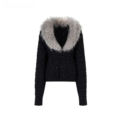 Detachable Faux Fur Collar Knit Cardigan