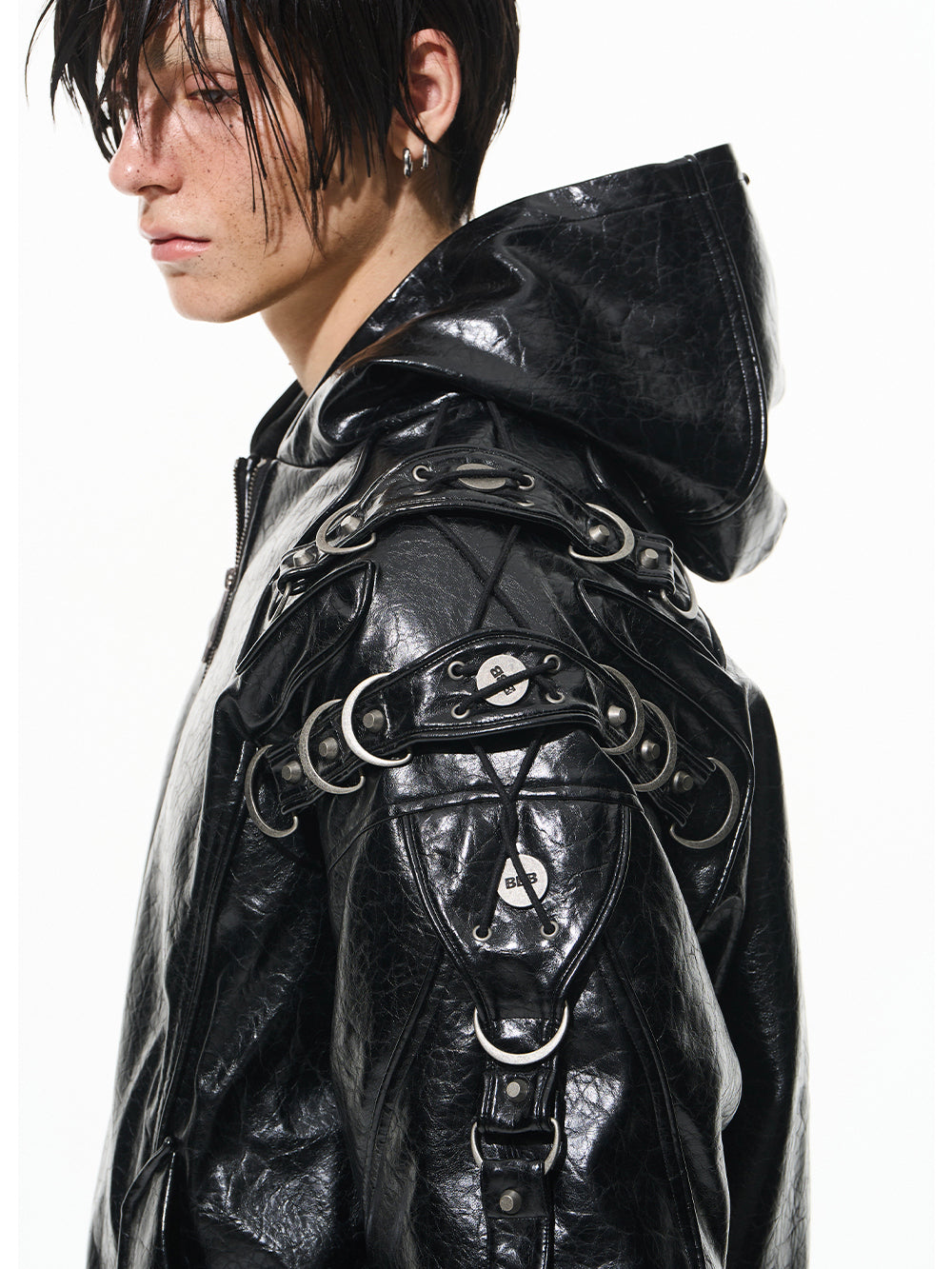 Heavy-Duty Hooded Aviator Leather-Texture Cotton Jacket