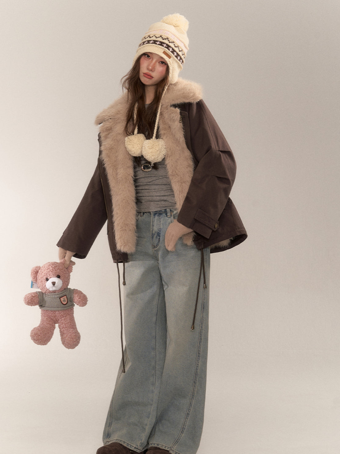 Detachable Fur Collar Parka Coat