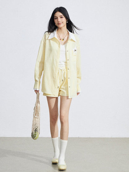 Layered Shirt and Shorts Two-Piece Set