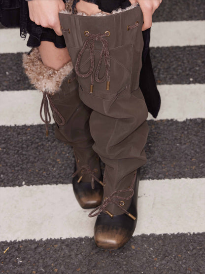 Detachable Fur Collar Suede Knee-High Fashion Boots