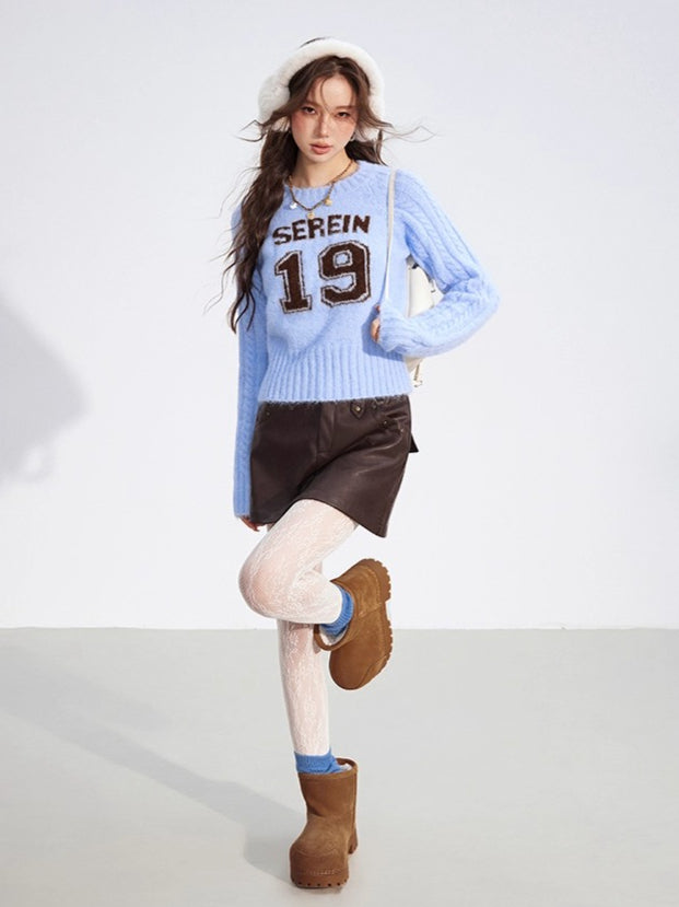 Contrast Cable Knit Wool Crewneck