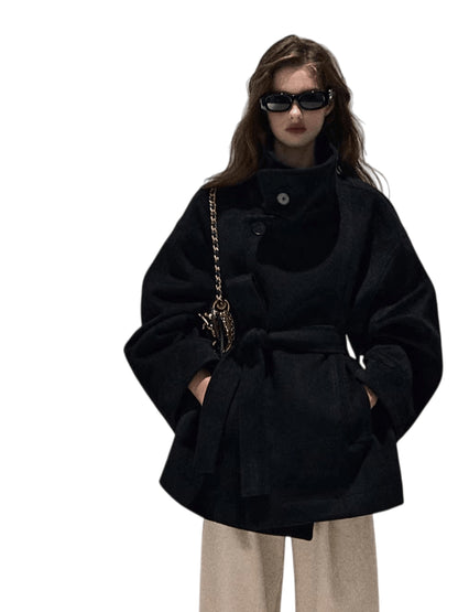 Stand-Collar Pure Wool Tailored Coat