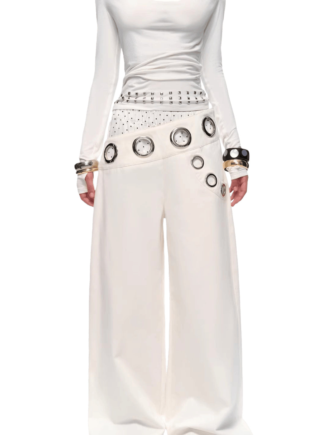 Layered-Effect Wide-Leg Cargo Jeans