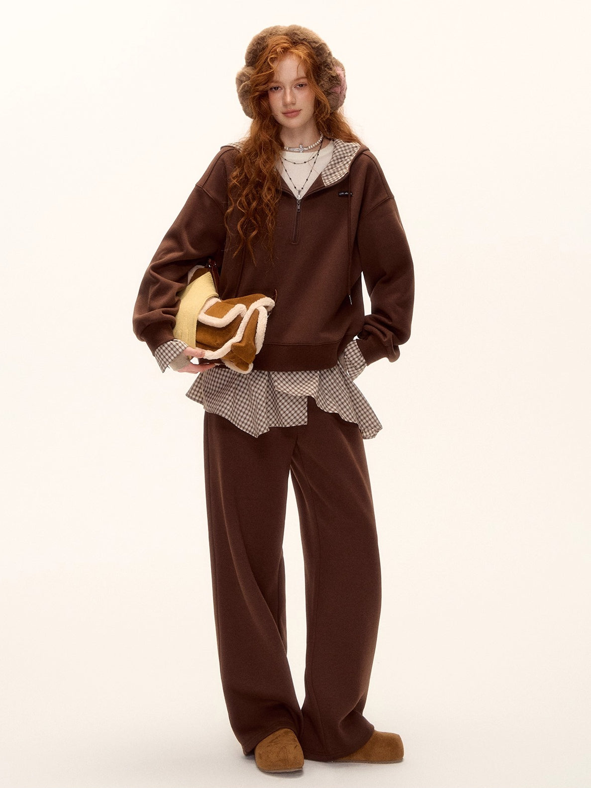 Fleece Hoodie &amp; Wide-Leg Sweatpants Set