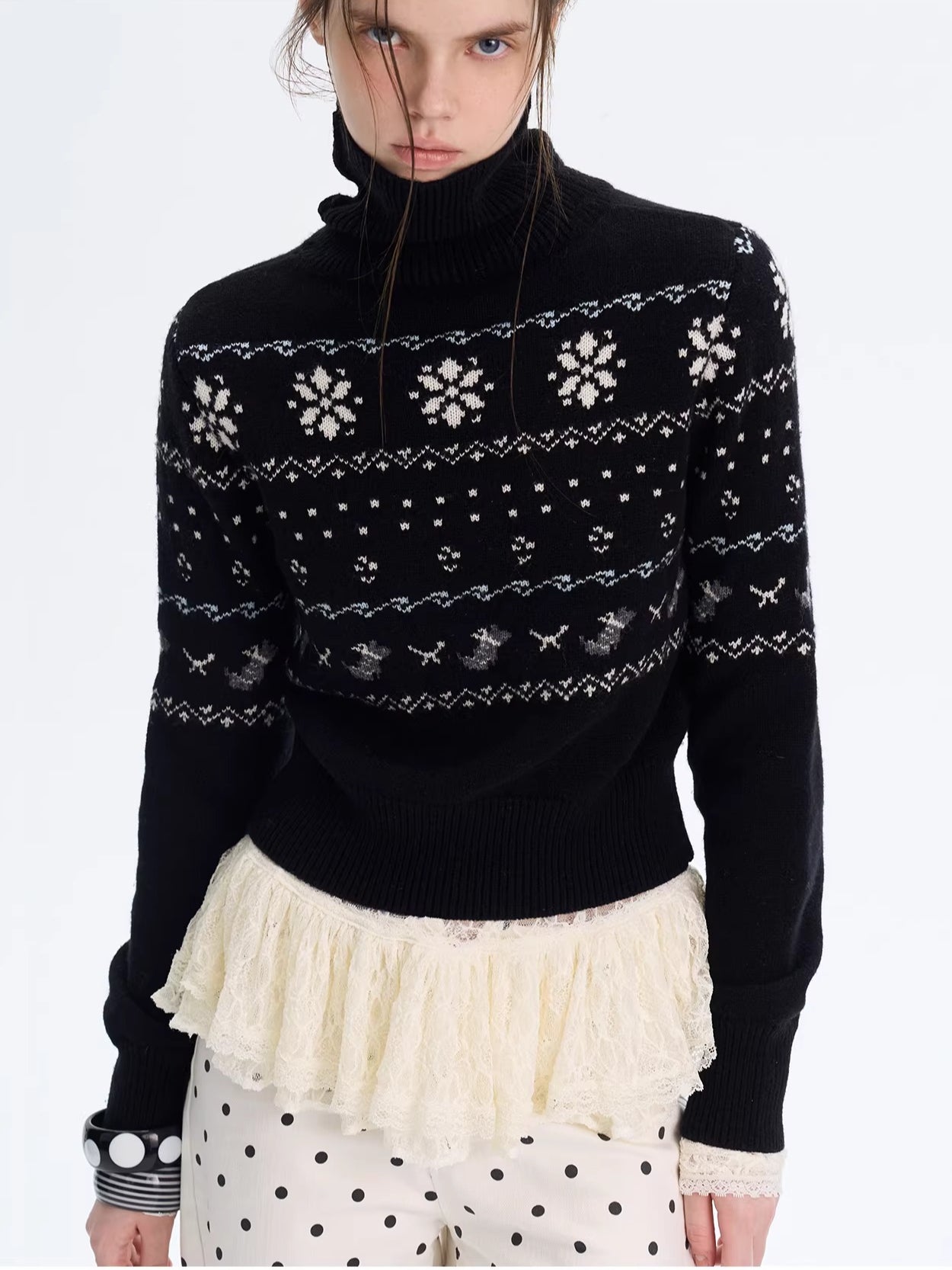 Fair Isle Wool Turtleneck Knit Sweater