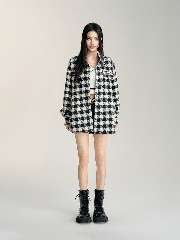 Black Plaid Oversized Shirt Jacket