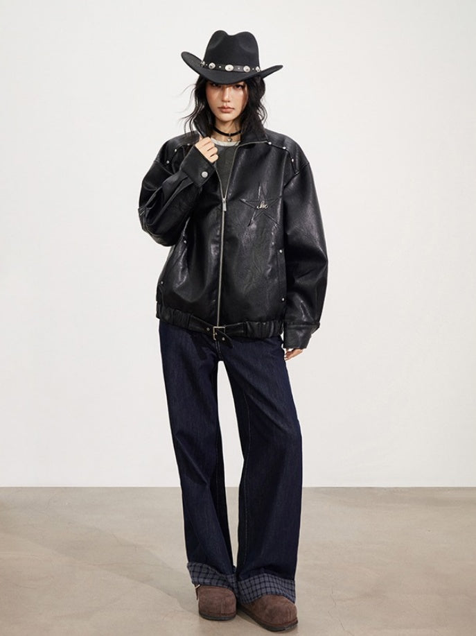 Zipper Moto Leather Jacket