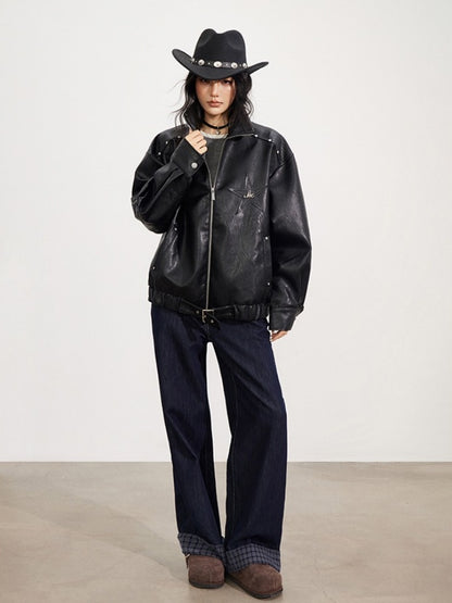 Zipper Moto Leather Jacket