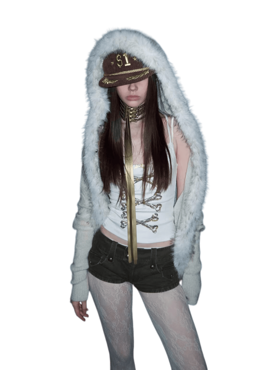 Vintage Mohair-Blend Fur-Trim Knit Cardigan