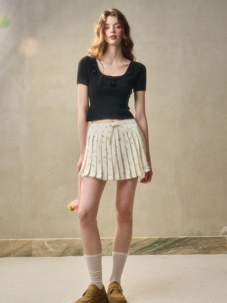 Wool Hollow Out Short Sleeve Knitted Shirt