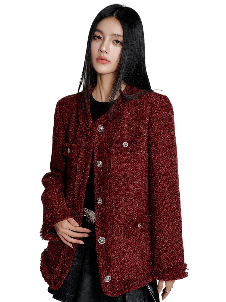 Chanel-Style Wool Outer Layer Down Jacket