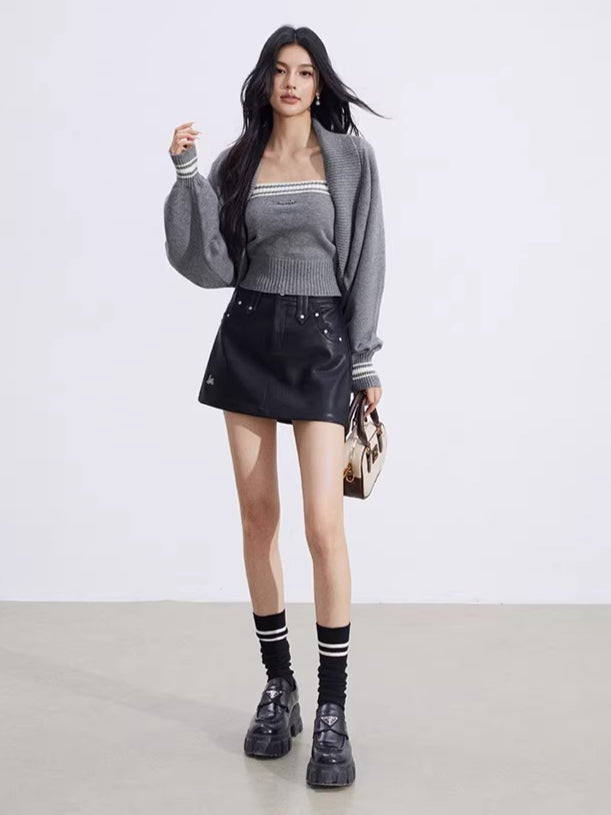 Contrast Batwing Knit 2-Piece Set