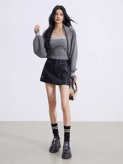 Contrast Batwing Knit 2-Piece Set