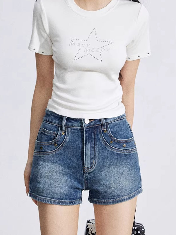 Studded Classic Denim Shorts