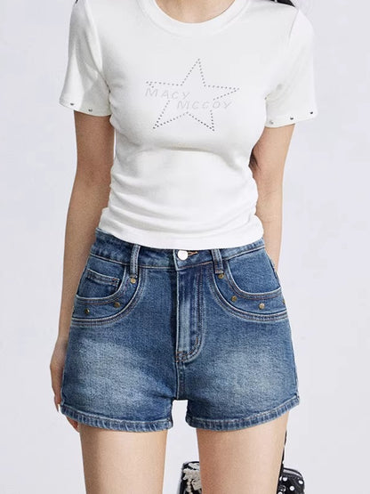 Studded Classic Denim Shorts