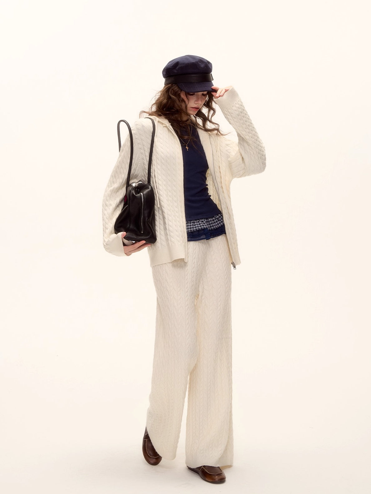 Tencel Wool Plaid Patchwork T-Shirt