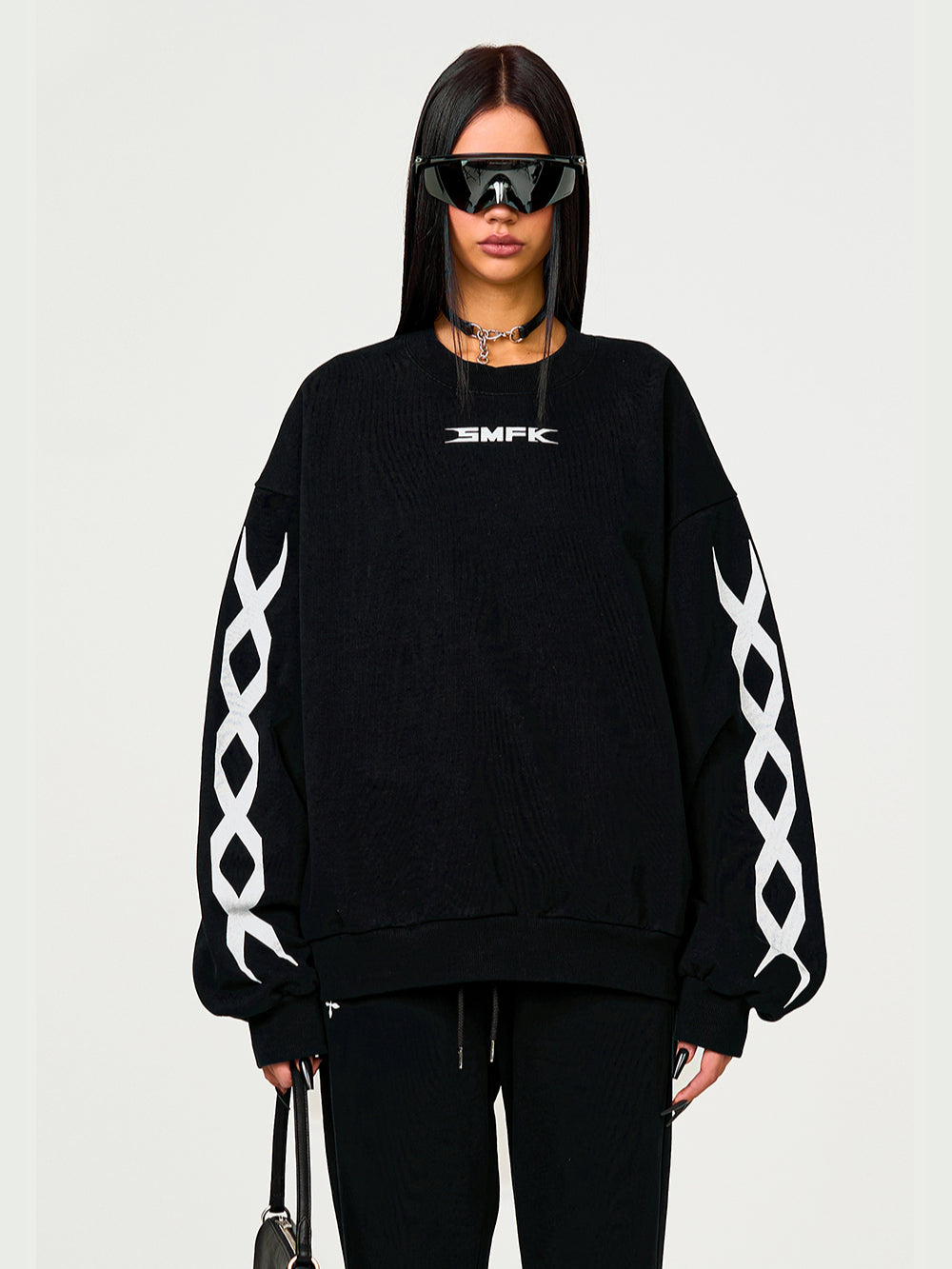 Black &amp; Gray Chain Racing Oversized Sweatshirt