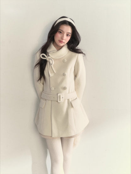 Wool Blend Double-Breasted Midi Coat