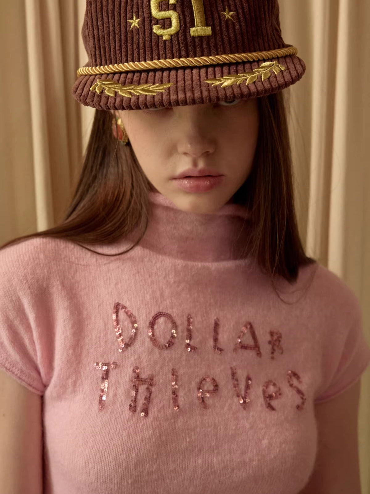 Sequin-Embroidered Mock-Neck Knit Turtleneck