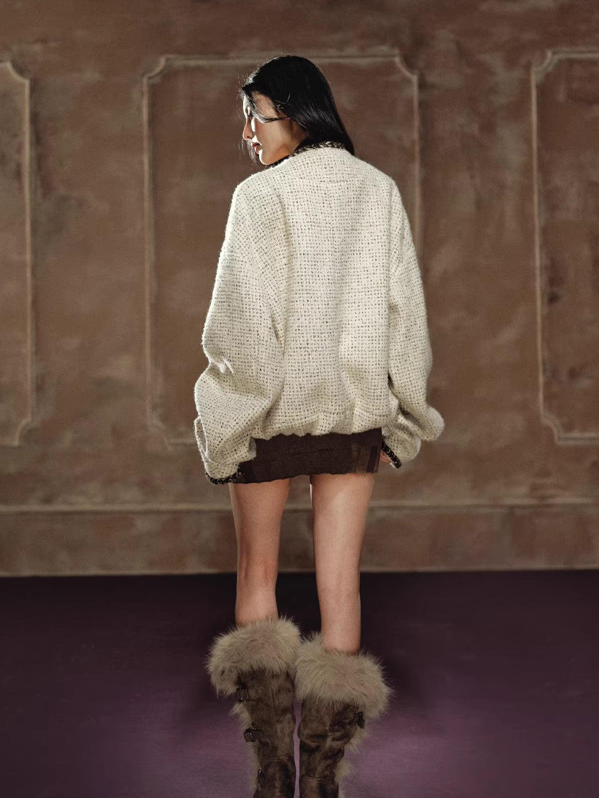 Wool-Blend Batwing Cardigan Jacket