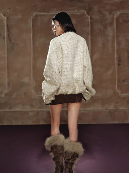 Wool-Blend Batwing Cardigan Jacket