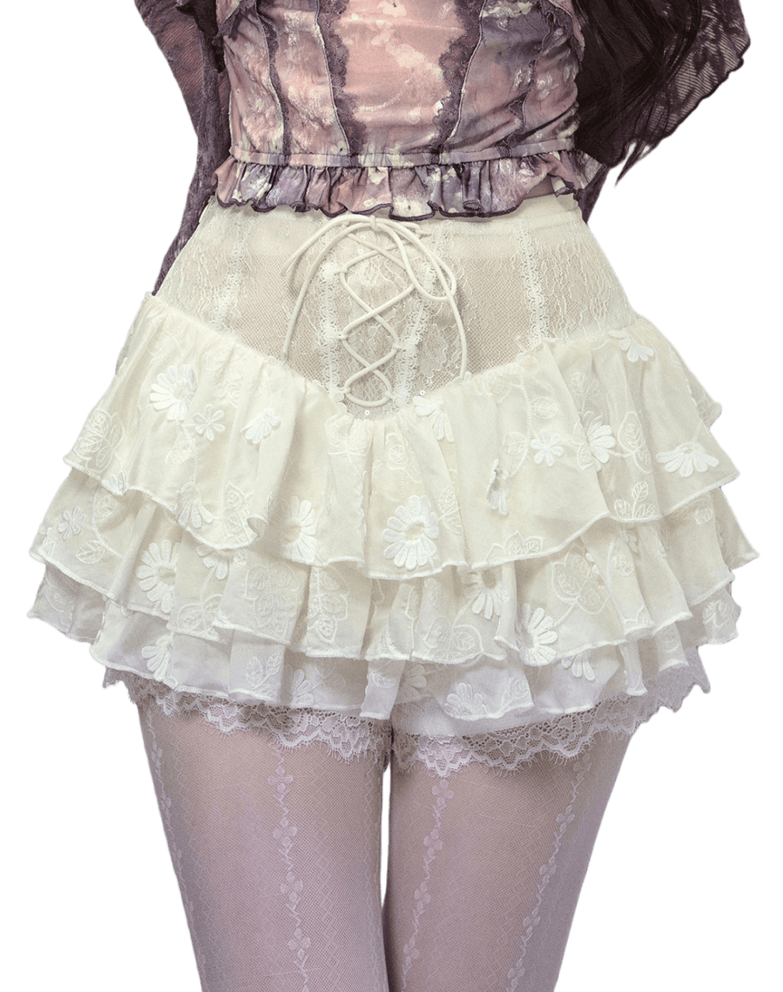 High-Waist Lace A-Line Mini Skirt