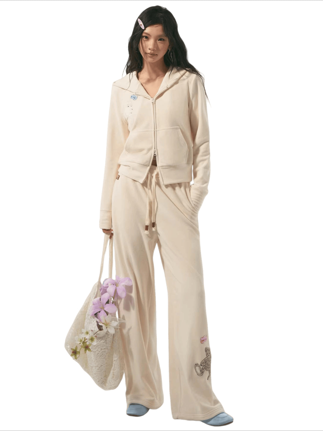 Towel-Embroidered Hoodie &amp; Sweatpants Set