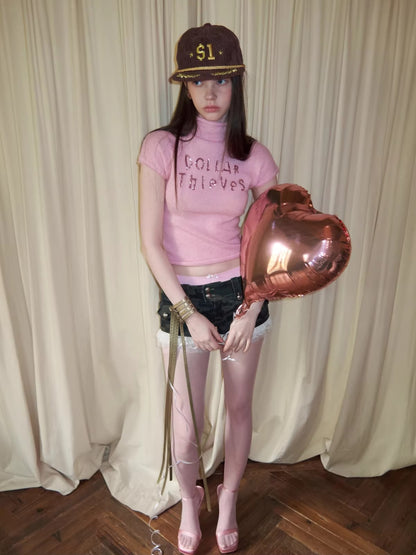 Sequin-Embroidered Mock-Neck Knit Turtleneck