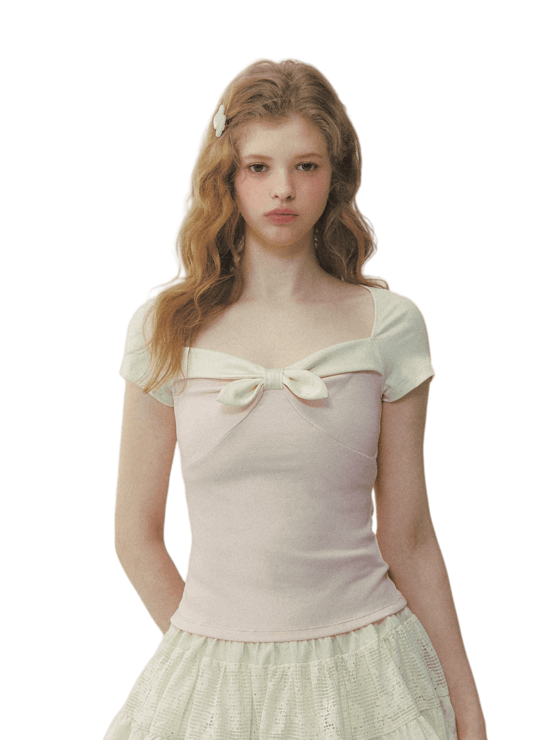 Contrast Bow Square-Neck Fitted Tee