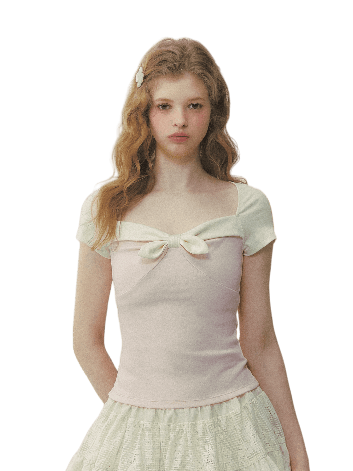 Contrast Bow Square-Neck Fitted Tee