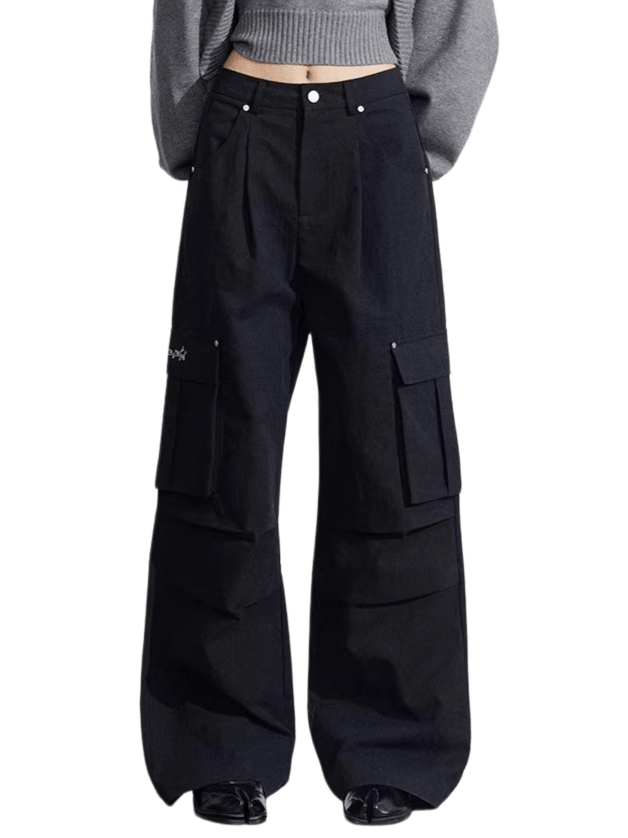 Pleated Utility Wide-Leg Pants