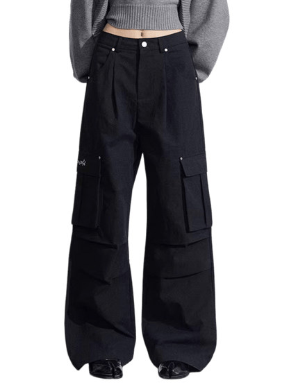 Pleated Utility Wide-Leg Pants