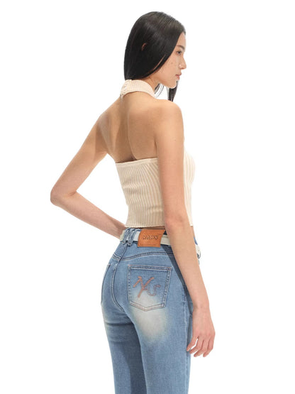 Olympia Halter Neck Fitted Knit Tank Top