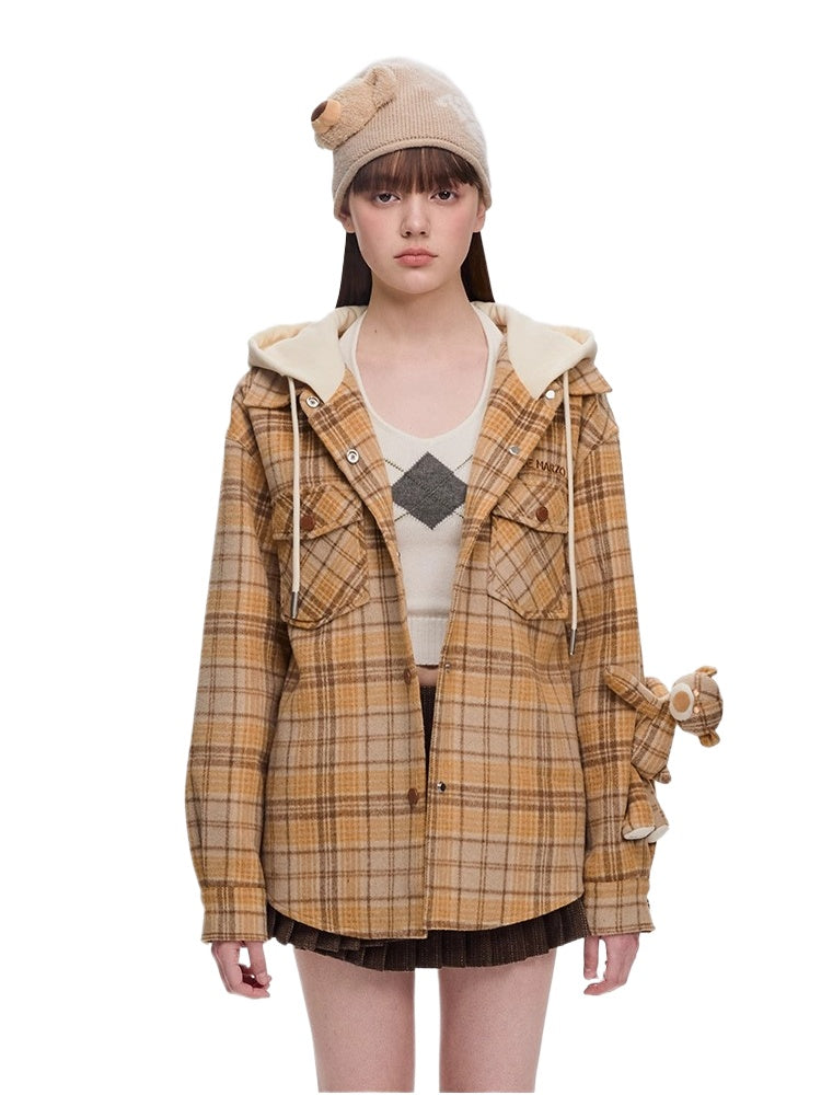 Plaid Hooded Retro Overshirt Jacket